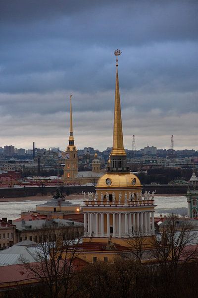 Golden Church Towers in St Petersburg. by Floyd Angenent