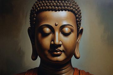 Serene Boeddha in Monochrome Sepia Tinten van De Muurdecoratie