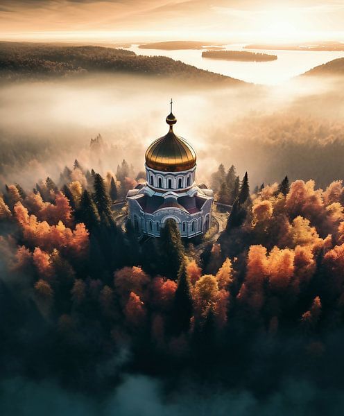 Herbstbild einer Kirche von fernlichtsicht
