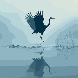 Élégante grue dans l'eau sur Pixelbull Design
