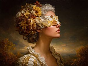 Goldene Augen, bedeckt mit Blütenblättern