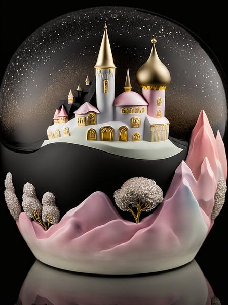 Paysage miniature en porcelaine blanc noir rose or Maisons Arbres par gm_designs
