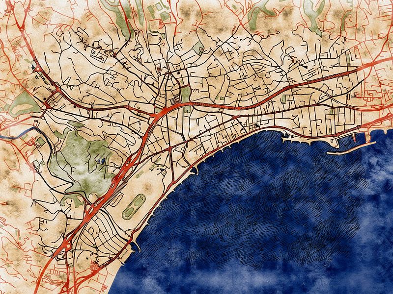 Karte von Cagnes-sur-Mer im stil 'Serene Summer' von Maporia