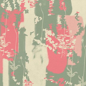Moderne botanische kunst. Witte klaprozen op saliegroen, roze, wit van Dina Dankers