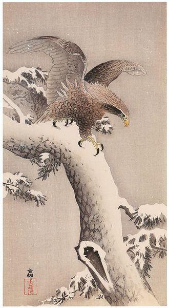 Ohara Koson - White-tailed eagle on snow pine (edited) by Peter Balan