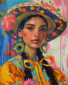 Mexicaanse señorita met bloemenhoed van Digatelier