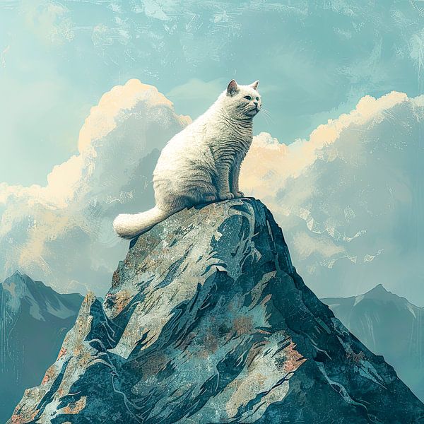 White Cat on Mountain Top Wall Decoration by Vlindertuin-Art