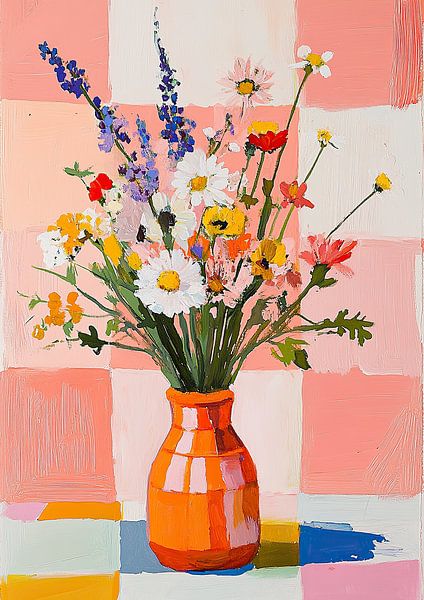 Nature morte Fleurs sauvages Vase gouache Orange Rose Carreau par Niklas Maximilian