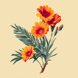 Afro-Blumen in Orange – Botanische Blumenillustration von Eva Lee