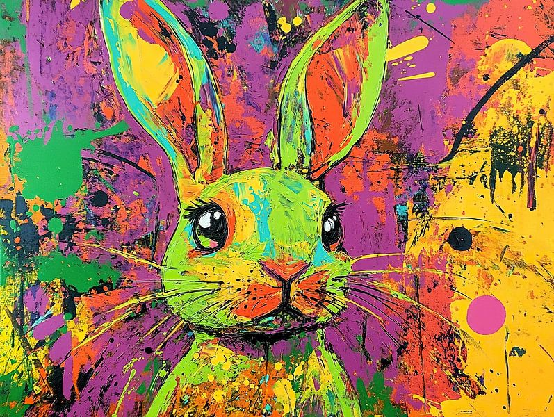 Garden Rabbit | Cheerful rabbit with eyes by Abstract Painting