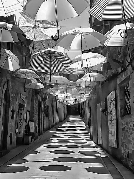 Festa Umbrellas Paciano Black and White by Dorothy Berry-Lound