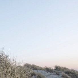 Moon shining above the dunes at sunset | travel photography print | Texel, Netherlands by Kimberley Jekel