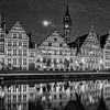 Full moon over Ghent's Graslei (black and white) by Jeroen de Jongh