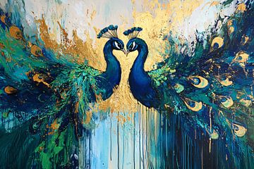 Abstracte pauwen met gouden accenten van Imperial Art House