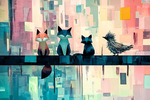 Abstracte dieren op tak