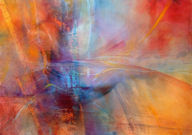 Moody blue floating on orange_ by Annette Schmucker