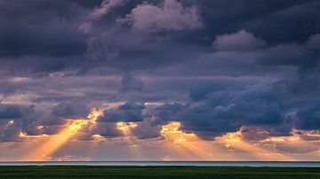 Sunbeams over the Wadden Sea