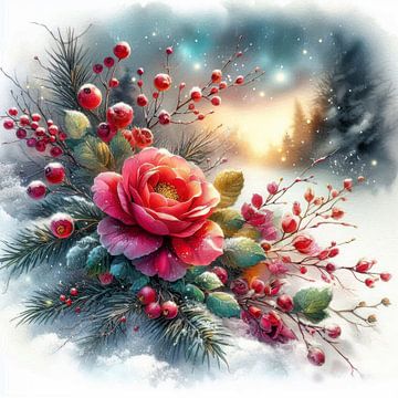 Rose rouge dans la neige