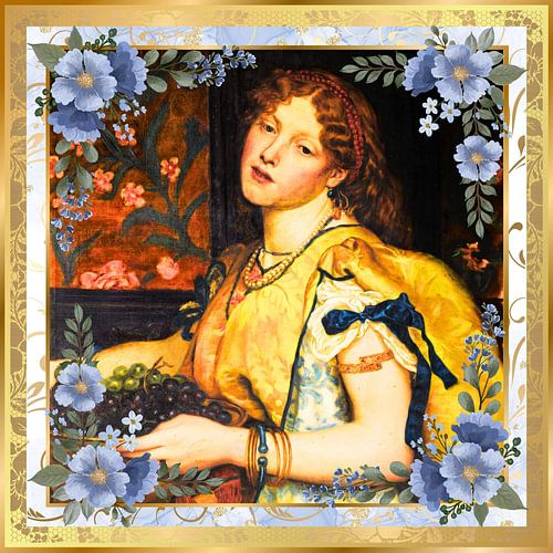 S.F. Blue Flowers Version remastérisée de A Girl Carrying Grapes par Valentine Cameron Prinsep