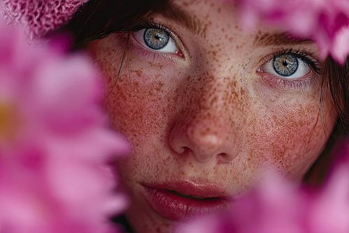 art woman with flowers