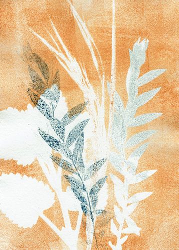 Oranje Blauwe Bladeren / abstracte natuur