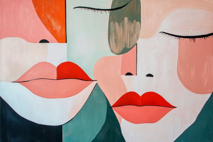 Abstrakte Gesichter in sanften Farben von Poster Art Shop