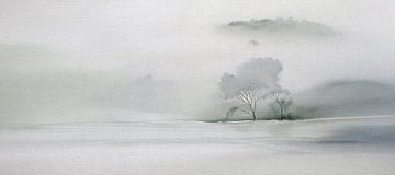 ZEN Kunst schilderij: Mistig bomen landschap van Studio Pieternel