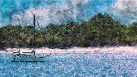 Voilier sur une plage de l'Algarve, au Portugal (œuvre d'art) sur Art by Jeronimo