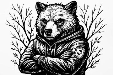 Monochromer Bär mit Kapuzenpullover von Imperial Art House