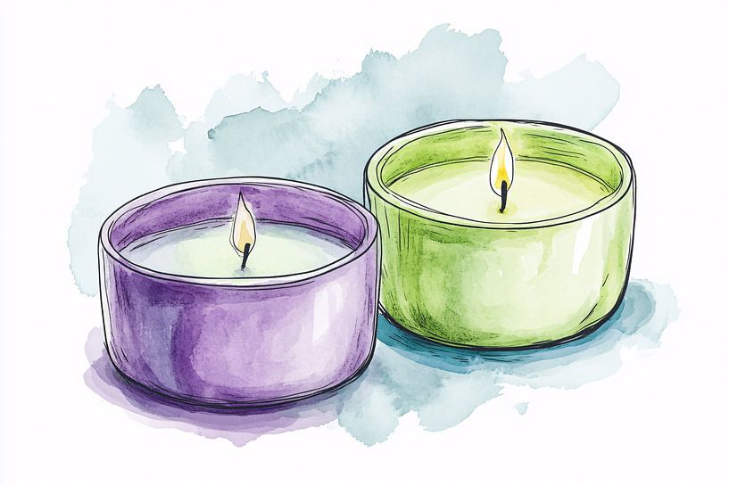 Colourful watercolour candle decoration by Imperial Art House