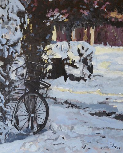 Fiets in de sneeuw van Stien Art