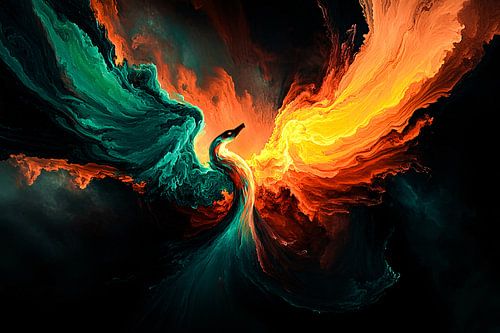 Illustration abstraite colorée d'un phénix