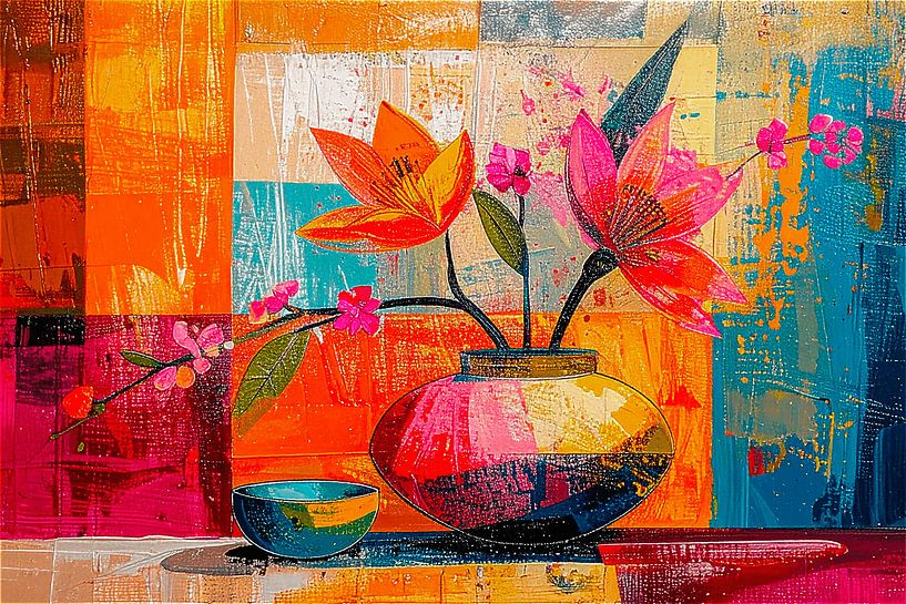 Modernes abstraktes Stilleben in fröhlichen, gesättigten Farben von Studio Pieternel