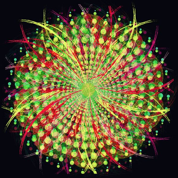 Mandala, yellow, green and red by Rietje Bulthuis