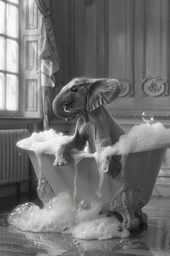 Olifant in bad - een buitengewoon badkamerkunstwerk van Poster Art Shop