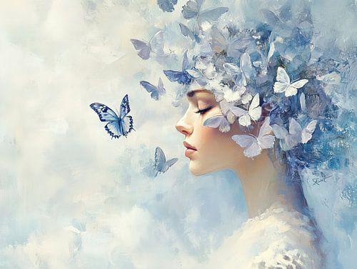 Femme et animaux ailés