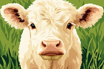 Witte koe in groen gras van Art & Soul Creations