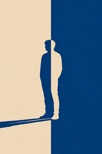 Minimalistische Figur im Licht und Schatten Poster in Blau und Beige