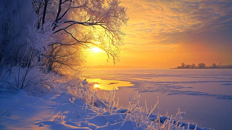 Golden Lakeside Morning von Vlindertuin-Art