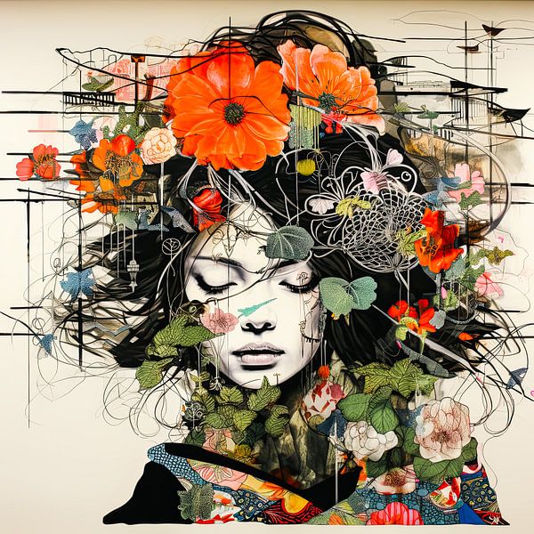 Portrait de femme dans le style japonais par Vlindertuin-Art