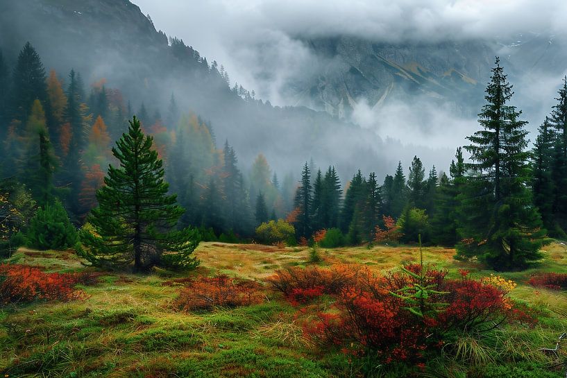 Opengewerkte wolken, uitzicht op de bergen van fernlichtsicht