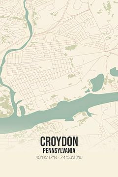 Vintage landkaart van Croydon (Pennsylvania), USA. van MijnStadsPoster