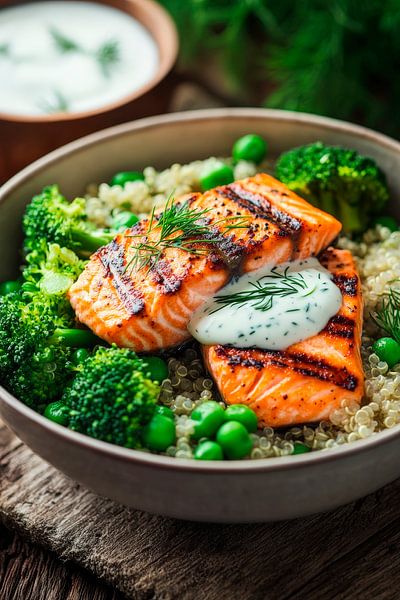 Gegrillter Lachs mit Quinoa und Gemüse von Poster Art Shop