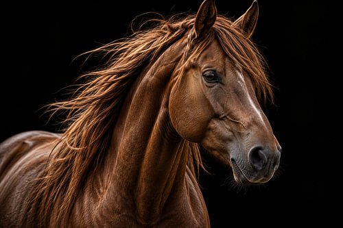 Noble Chestnut Horse Portrait with Windblown Mane