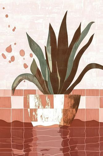 Abstract painting of Agave by pool in Ibiza