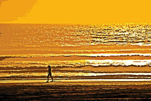 a sunset by the sea mixed media