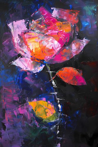 Abstract schilderij van kleurrijke roos