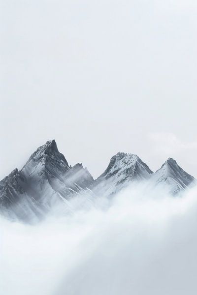 Sommets enneigés dans le brouillard par Poster Art Shop