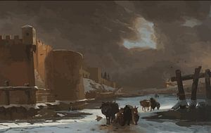 Douves gelées à l'extérieur des murs de la ville par Jan Asselijn