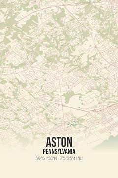 Vintage landkaart van Aston (Pennsylvania), USA. van MijnStadsPoster